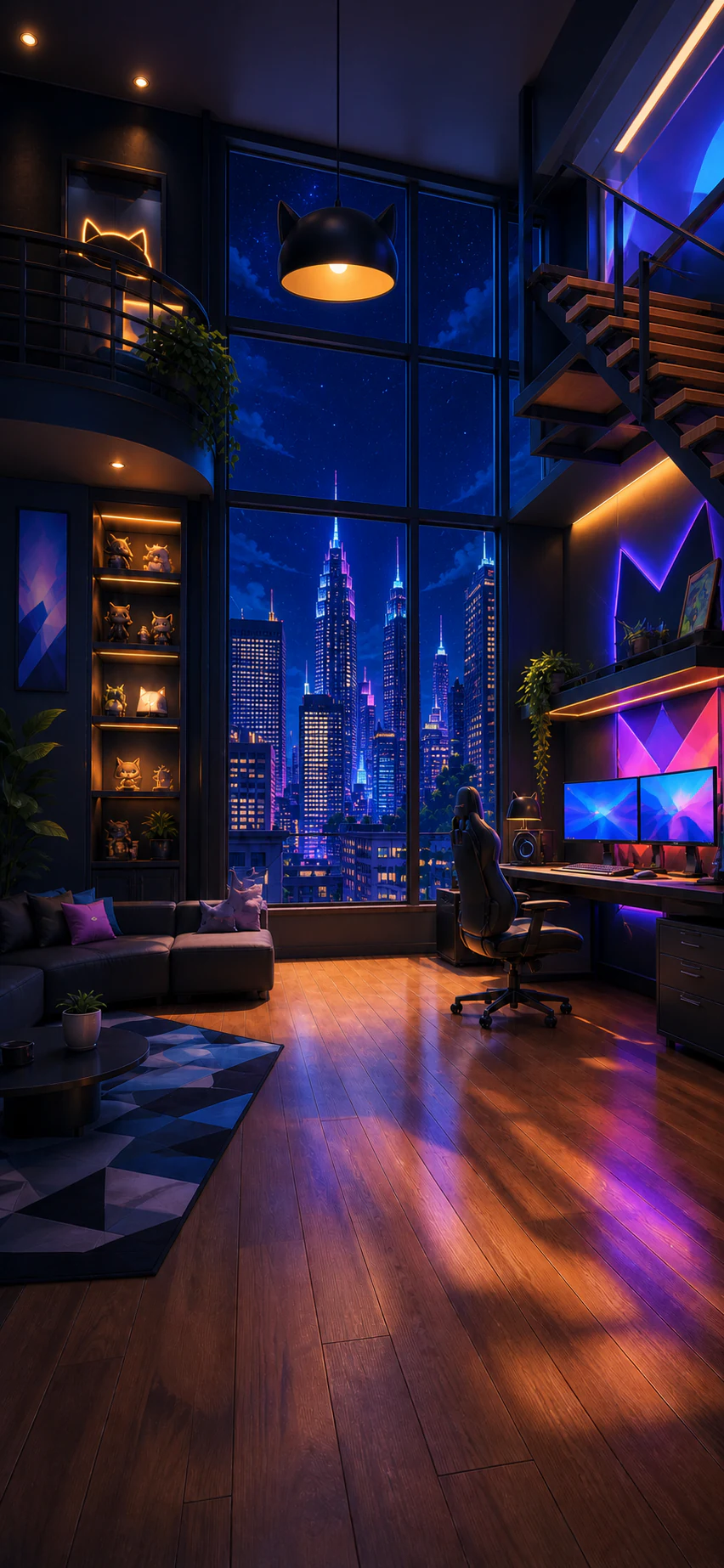 Neon Gamer Loft at night