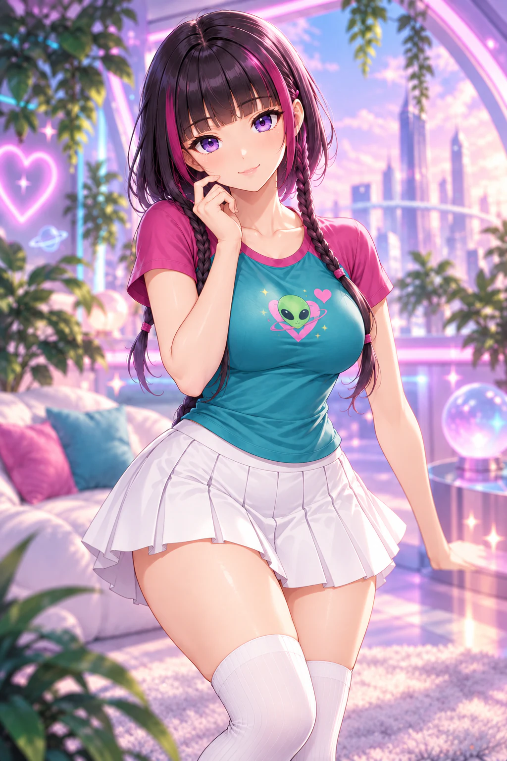 Nadia in a softly lit lavender Room