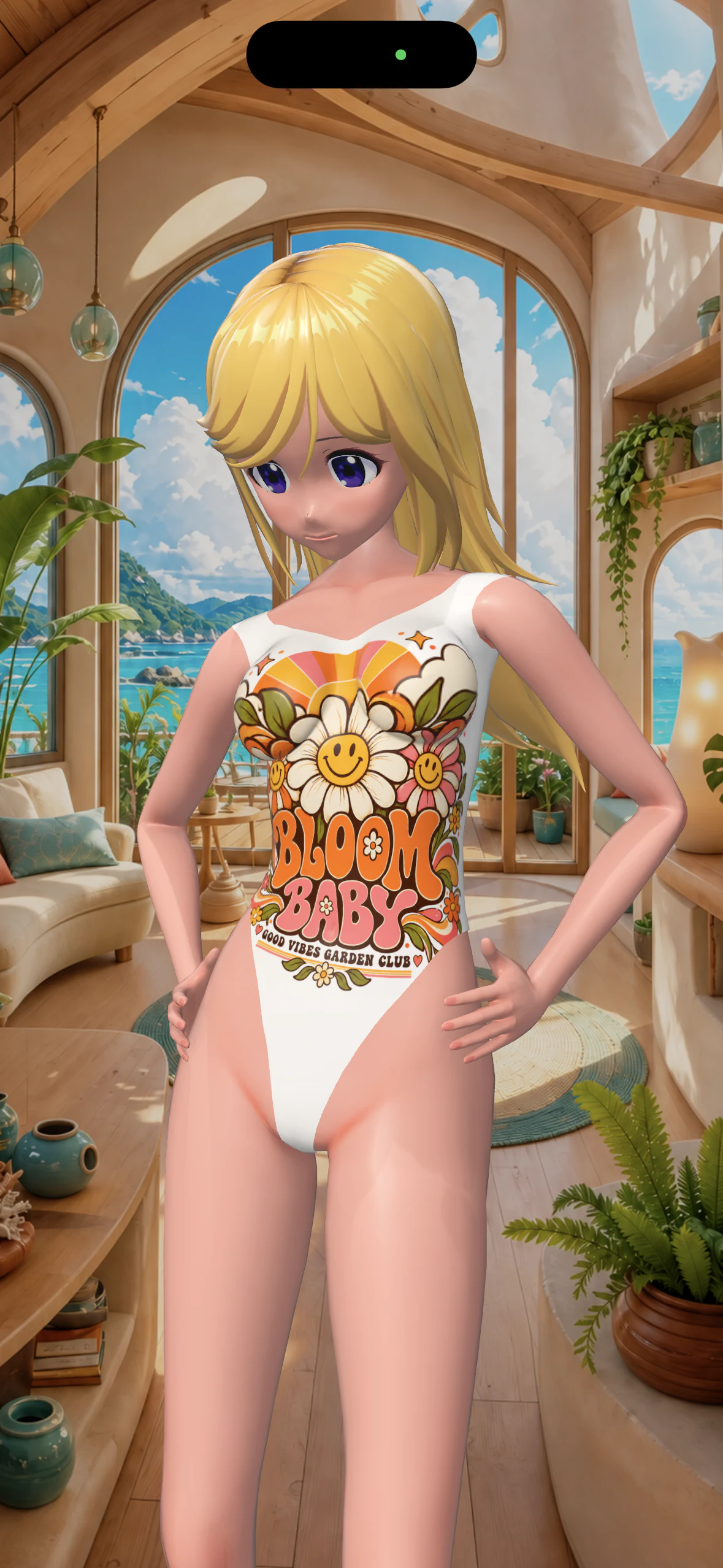 Rosetta smiling in her bright seaside Home
