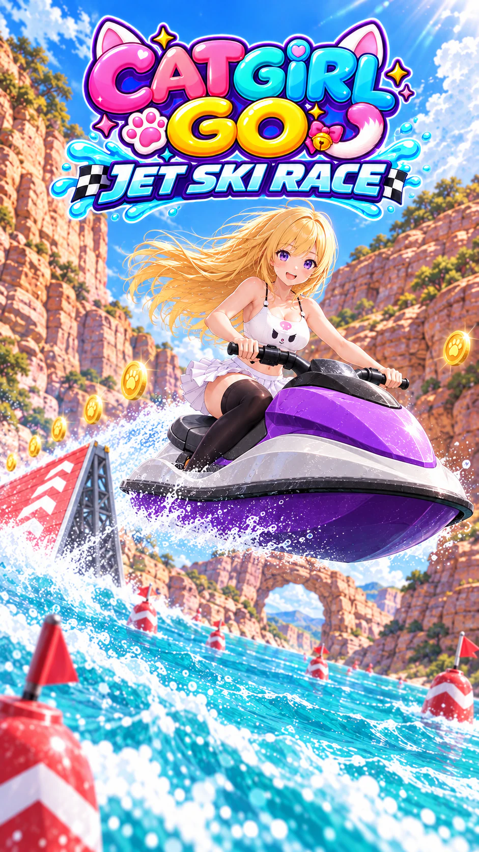 Rosetta jumping a jet ski through the canyon—Jet Ski Race illustrated splash